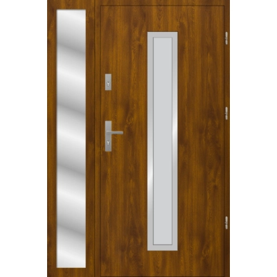 Drzwi zewnetrzne S54 INOX z naswietlem zloty dab 72mm